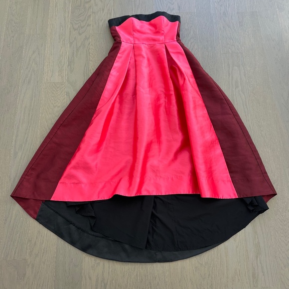 Hutch Monet Strapless Dress Ball Gown High Low Pink Black Colorblock  - Size 8 - Picture 2 of 10